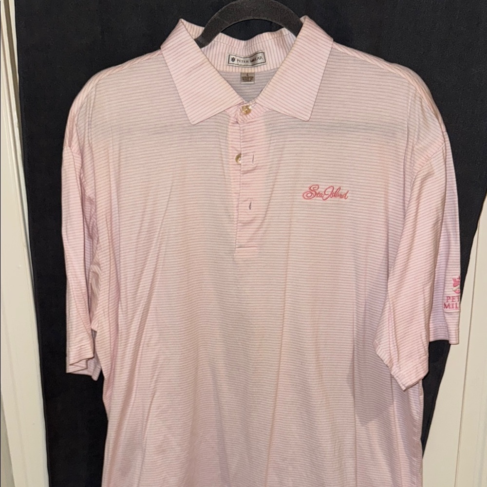 Men’s Peter Millar, Sea Island branded Pink and White Polo Shirt